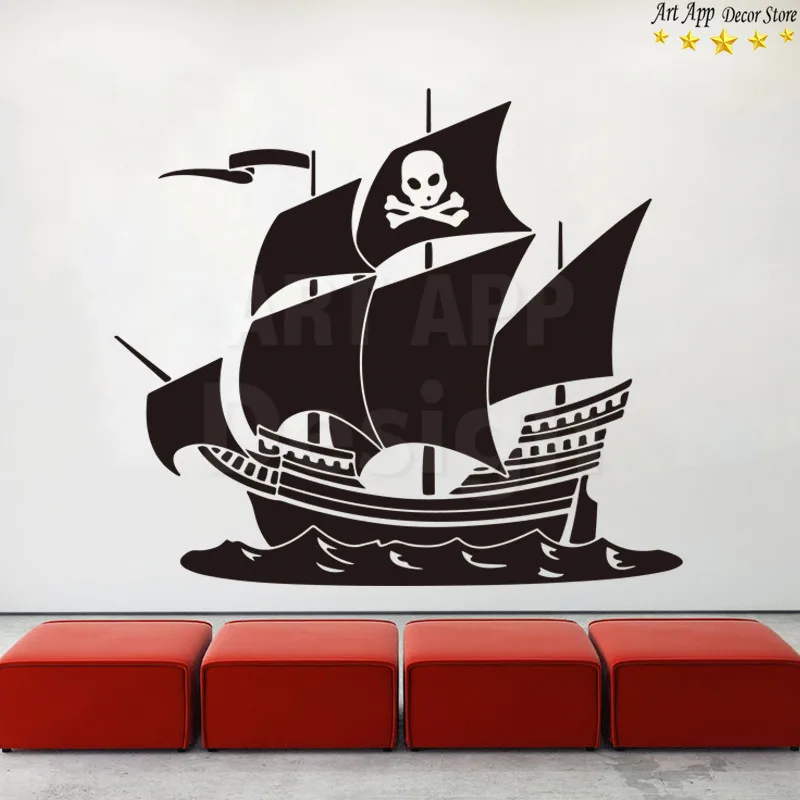 Good quality art design Pirate ship cheap vinyl home decoration wall sticker removable house decor PVC ocean boat room decals | Дом и сад