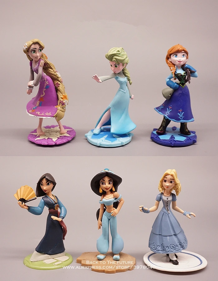 Disney Frozen Elsa Anna Jasmineprincess 9cm 6pcs/set Action Figure Anime Decoration Collection Figurine Toy model for children