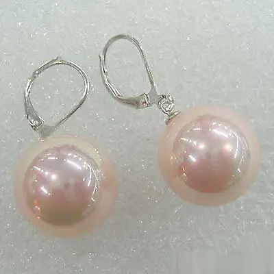 

Hot sale Free Shipping 5PCS >>Exquisite 10mm Pink South Sea Shell Pearl 18KWGP Hook Earrings