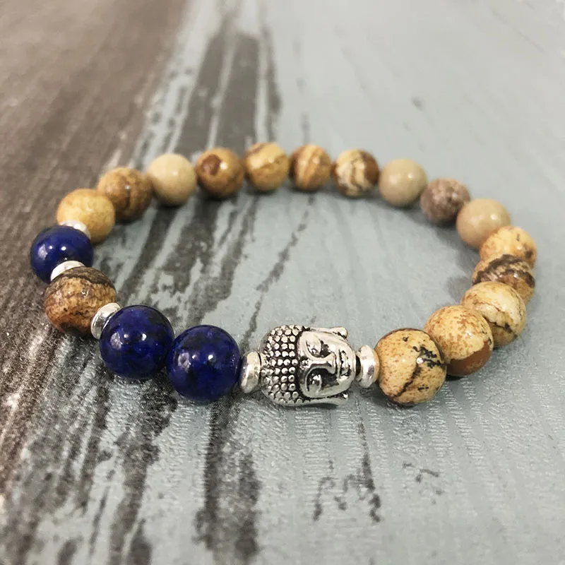 Buy 8mm Picture j asper & Lapis Beaded Buddha bracelet