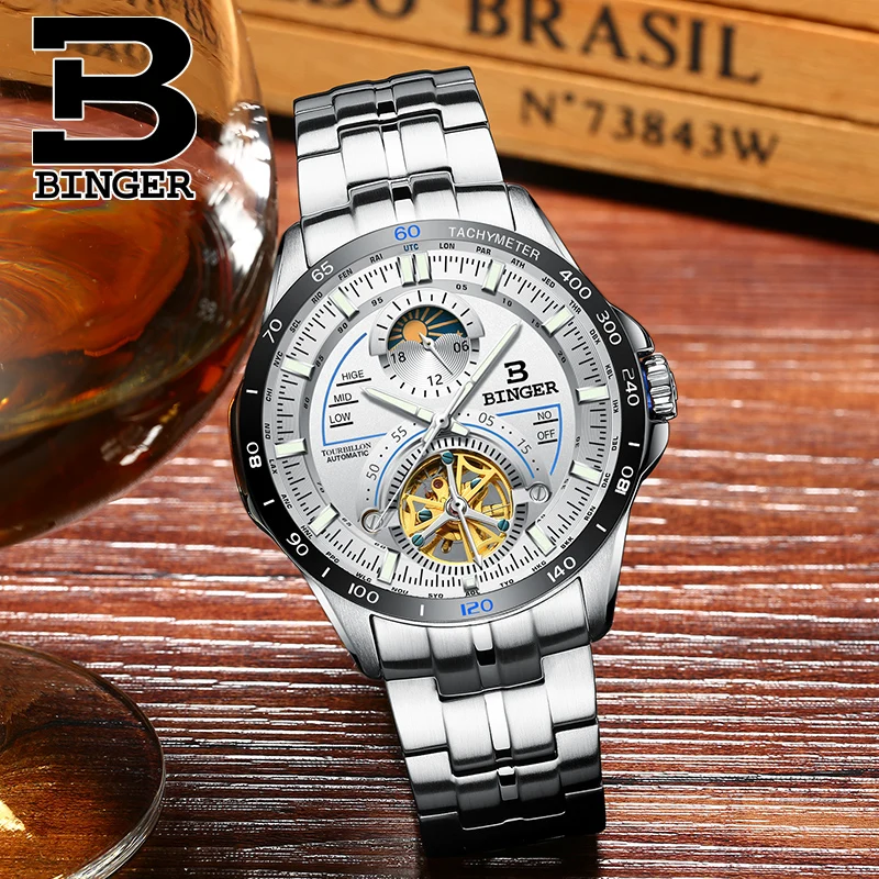 Switzerland BINGER мужские часы люксовый бренд с турбийоном автоматические сапфировые