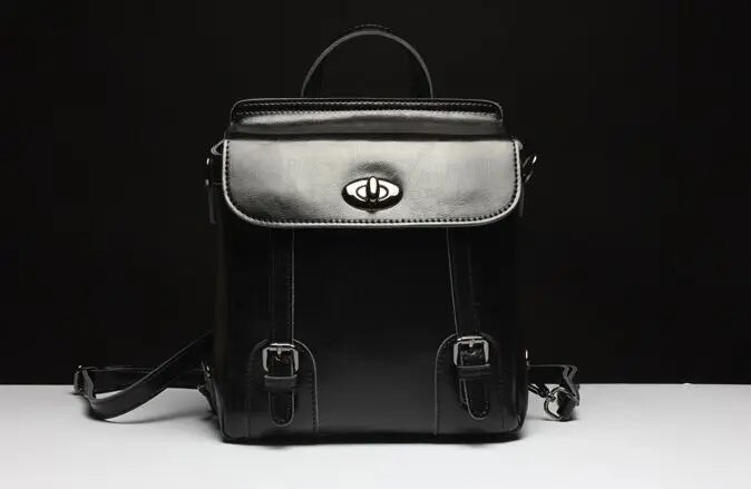 Британский стиль, кожаный рюкзак, школьная сумка, масло, воск, Воловья кожа, черный, для женщин, для путешествий, рюкзаки, женский рюкзак, двойные сумки на плечо - Цвет: black