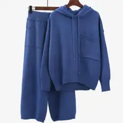 Вязаный теплый костюм свитер + штаны Свободный стиль комплект из двух предметов вязать