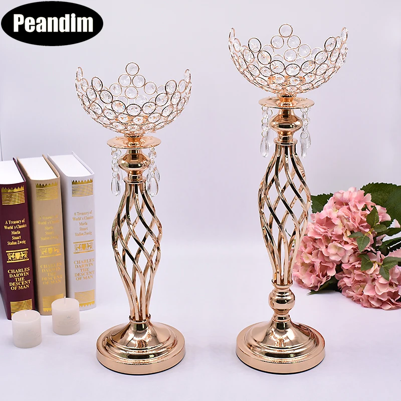 Пустотелый свадебный подсвечник в форме чаши золотой цветочной вазы|crystal candle