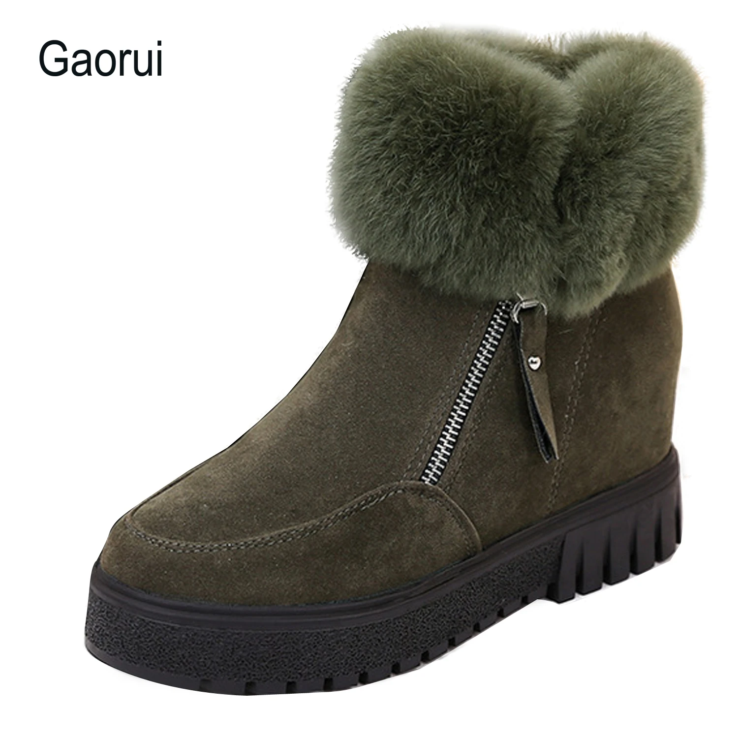 Gaorui New Winter Women increased Snow Boots Plush Zipper Platform Ankle Boots Woman High increasing Winter Boots Xmas gife