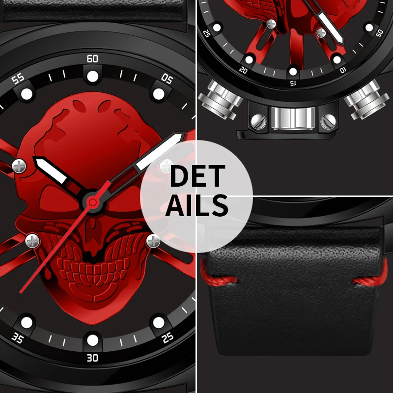 Tanie Męski zegarek z czaszką Hollow Punk 3D szkielet Sport zegarki kwarcowe MUNITI Casual męski zegarek męski zegar Relogio Masculino 2019