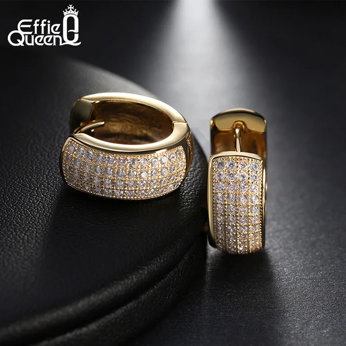 Effie queen AAA циркон серебряный цвет маленькие серьги-кольца для женщин подарок на день рождения роскошные женские серьги ювелирные изделия DOE100 - Окраска металла: Gold Color