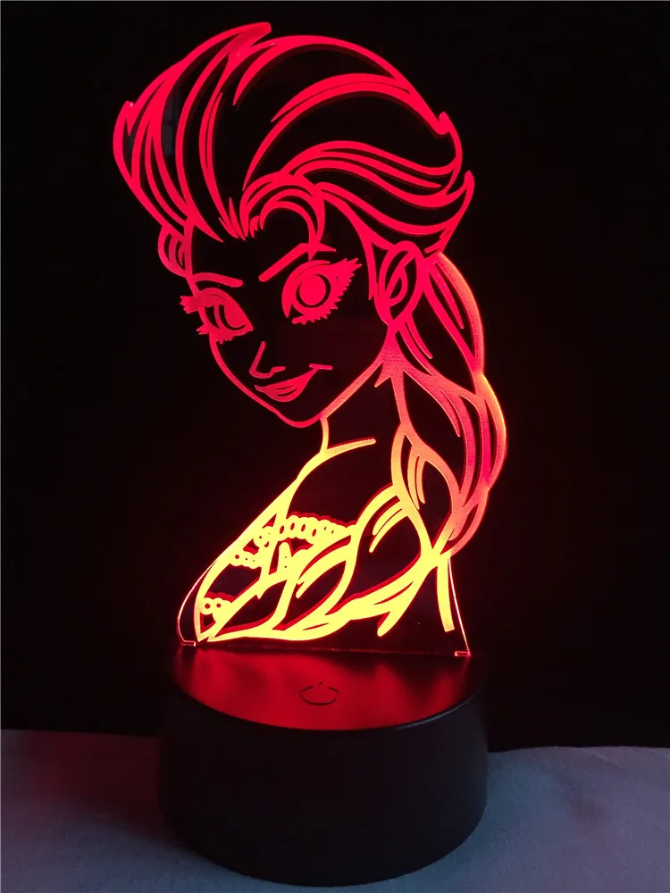 3D светодиодный Настольный светильник с изображением Эльзы и Анны, Снежной королевы, для детской спальни, вечерние светильники, ночник, подарок для маленькой девочки