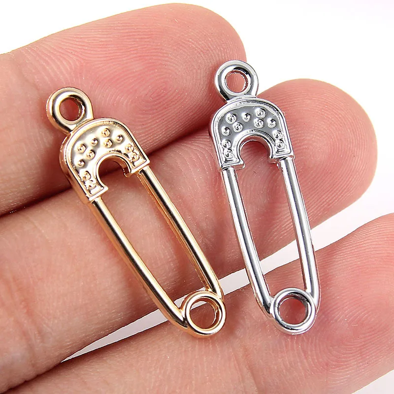 

TJP 20pcs Antique Silver/Gold Tone Brooch Pin Connectors Charms Pendants Beads for Bracelet Jewelry Making Findings 30x8mm