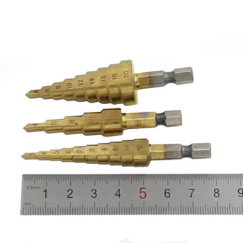 

Hot 3Pcs Durable HSS Titanium Hex Shank Multifunction Cone Step Drill Bits Set