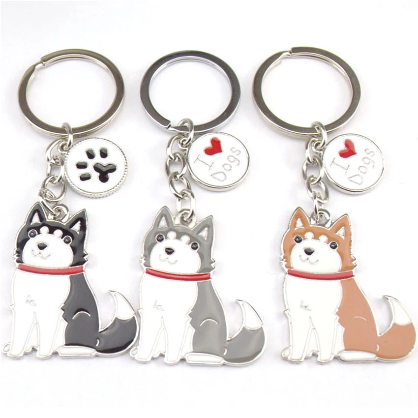 DIY Dog Key Chain Alaska Dog Husky Dogs Keychains Woman Pet Key Holder Metal Anime Keychain Keyring Jewelry Bag