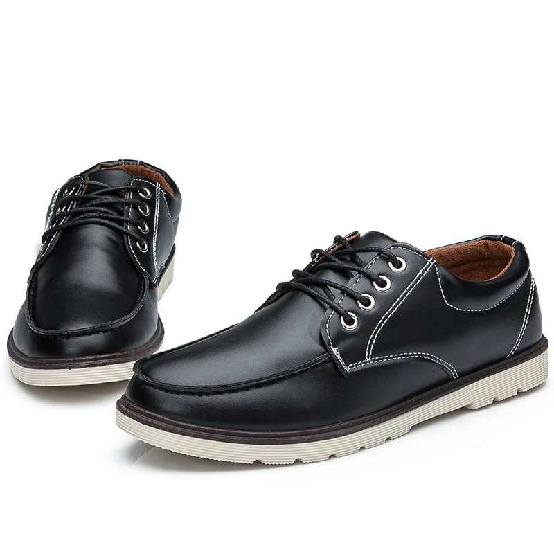 

Plus Size 2016 New Fashion PU Leather Lace-up Solid Colors Flat Men Casual Oxford Shoes Low Man Leather Shoes Spring Autumn
