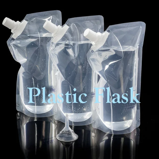 (12 Pieces/Lot ) 500ML 16Oz Clear Plastic Flask Cruise Kit With One Funnelin Hip Flasks from