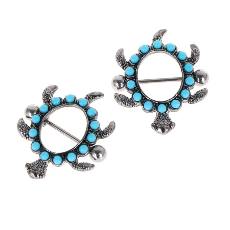 2pcs Nipple Piercing Women Lady Stainless Steel Turtle Bars Shield Body