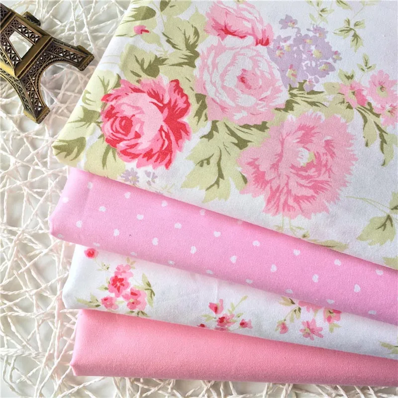 100 Cotton Twill Cloth Fresh Pastoral Pink Rose Carnation Heart