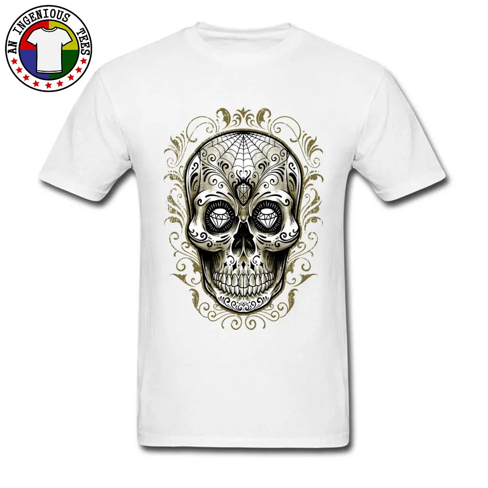 Sugar Skull Hot Sale Short Sleeve Summer T-Shirt 100% Cotton Round Neck Man Tops Shirt Cool Tops Shirts Summer Sugar Skull white
