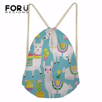 

FORUDESIGNS Casual Children Drawstring Bags Lovely Cartoon Alpaca Pattern String Backpack Cinch Sack Daily Kid Beach Storage Bag