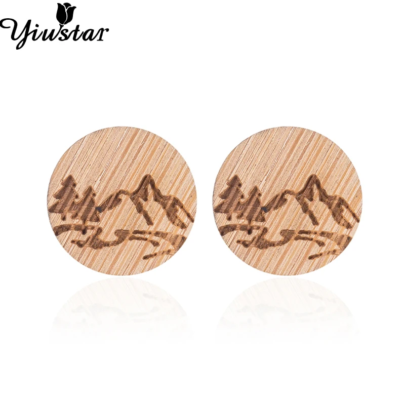 

Yiustar Laser Cutting Mountain Wooden Earrings Round Earring Tiny Wood Mountain Stud Earrings for Children Fashion Jewelry 2018
