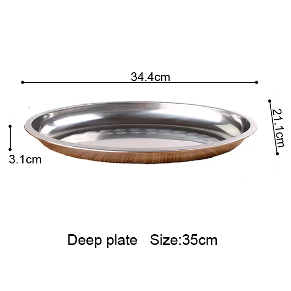 Deep plate 35cm Высококачественная немагнитная тарелка из нержавеющей стали, овальная тарелка для углубления, обычная мелкая тарелка на пару вермишели 21-45 см, блюдо для рыбы - Цвет: Deep plate 35cm