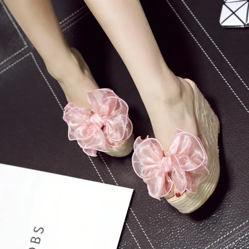 

Ladies Sweat Summer Sexy Bohemia Casual Peep Toe Platform Sandals Womens Wedges Butterfly Knot Hemp Sandalias Plataforma Shoes