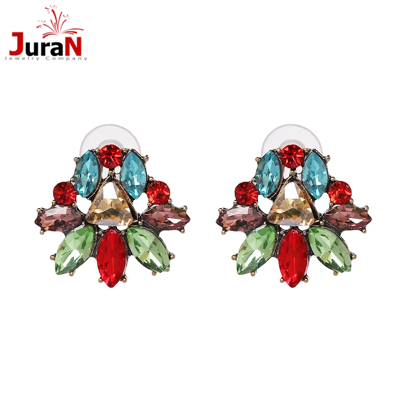 

JURAN 2019 new arrival simple rhinestone earrings for women fashion statement flower crystal stud earrings vintage jewelry