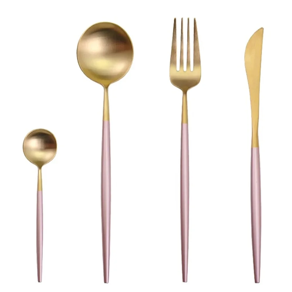 Черный золотой набор посуды 304 нержавеющая сталь Западный столовый набор для кухни столовая посуда вилка нож совок набор серебряных изделий - Цвет: Pink Gold
