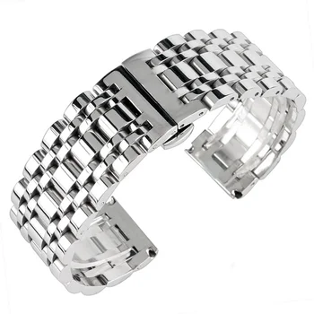 

High Quality Hidden Clasp Watchband 20mm 22mm 24mm Stainless Steel Watch Band Men Silver Bracelet Replacement+2 Spring Bars