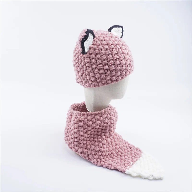Lovely cartoon Children's baby beanie warm hat cute fox hat scarf & hat sets knitted bib cap