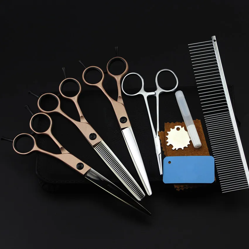 5 комплект профессиональный Японии стали Pet 7 дюймов Ножницы стрижка собак ножницы для резки Истончение парикмахера набор Парикмахерские