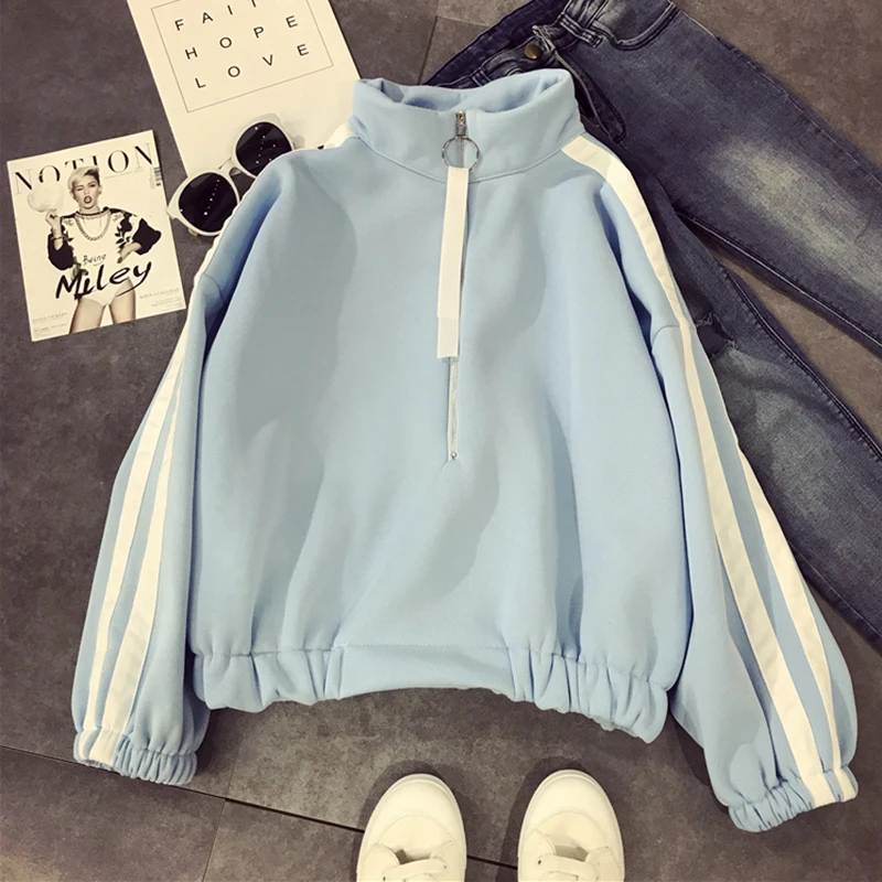  Hoodies Ulzzang Zipper Loose Plus Velvet Thicker Women Sweatshirt Chic Lovely Korean Style Womens C