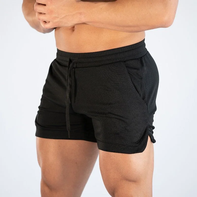 Брендовые мужские шорты для фитнеса летние Спортзалы, бодибилдинг шорты мужские быстросохнущие Тренировочные Короткие штаны сетчатые спортивные шорты - Цвет: Черный