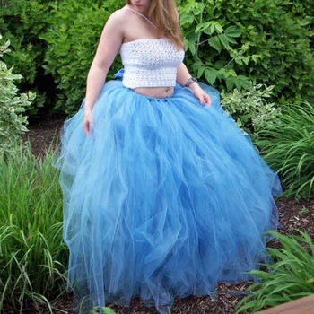 

Light Sky Blue Women's Skirts Tiered Ruffle Puffy Tutu Tulle Skirts Custom Made Waist Elestic Maxi Length Prom Skirts