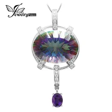 HUGE Vogue Girls 39ct Real Pure Amethyst Rainbow Hearth Mystic Topaz Pendant Necklace Strong Pure Actual 925 Sterling Silver