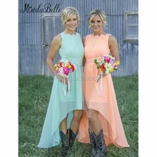 2016 Country Wedding High Low Bridesmaid Dresses Long Elegant Short Front Long Back Dresses Wedding Guest