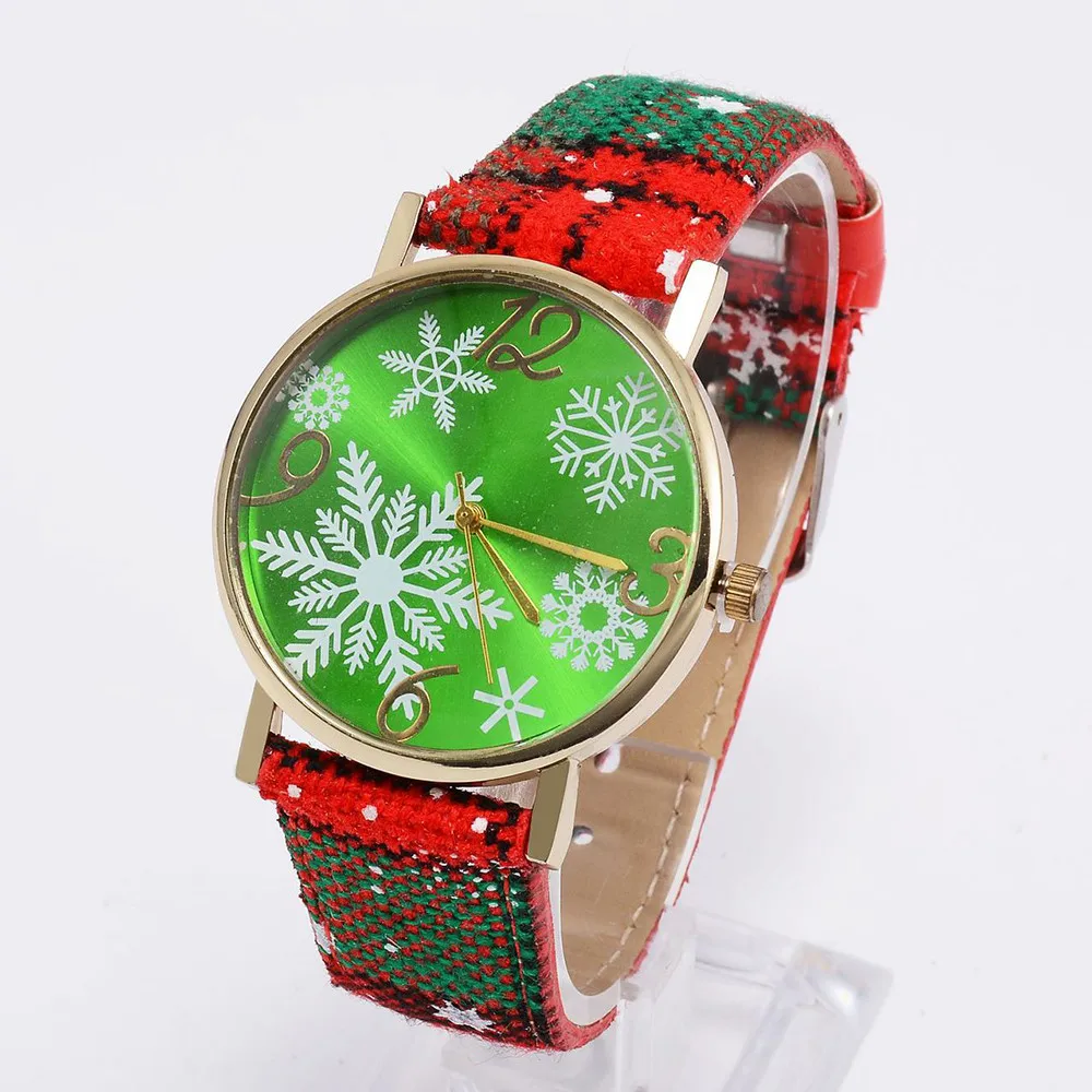 Women Christmas Pendant  Casual Snowflake Belt Quartz Watch