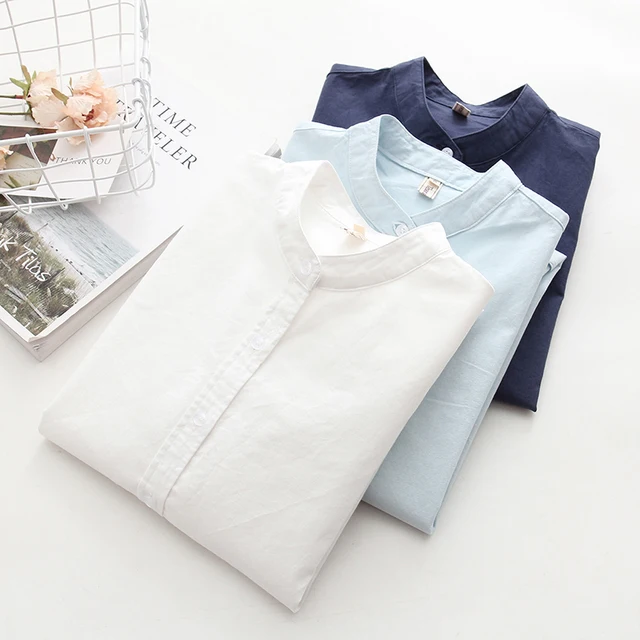 US $7.99 Long Sleeve White Blue Womens Oxford Shirts Plus Size 2019 New Casual Woman Office Blouse Female We