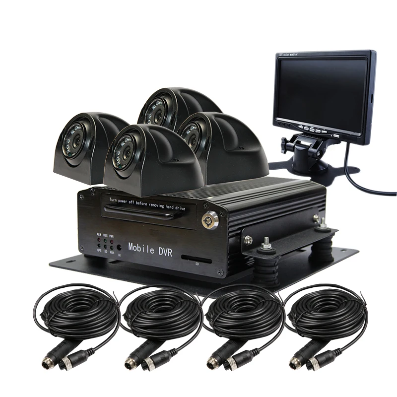 

Free Shipping I/O H.264 2TB Hard Disk Vehicle Car DVR Recorder System 4 x Car Back Side Front Duty Camera + 7" LCD for Truck Van