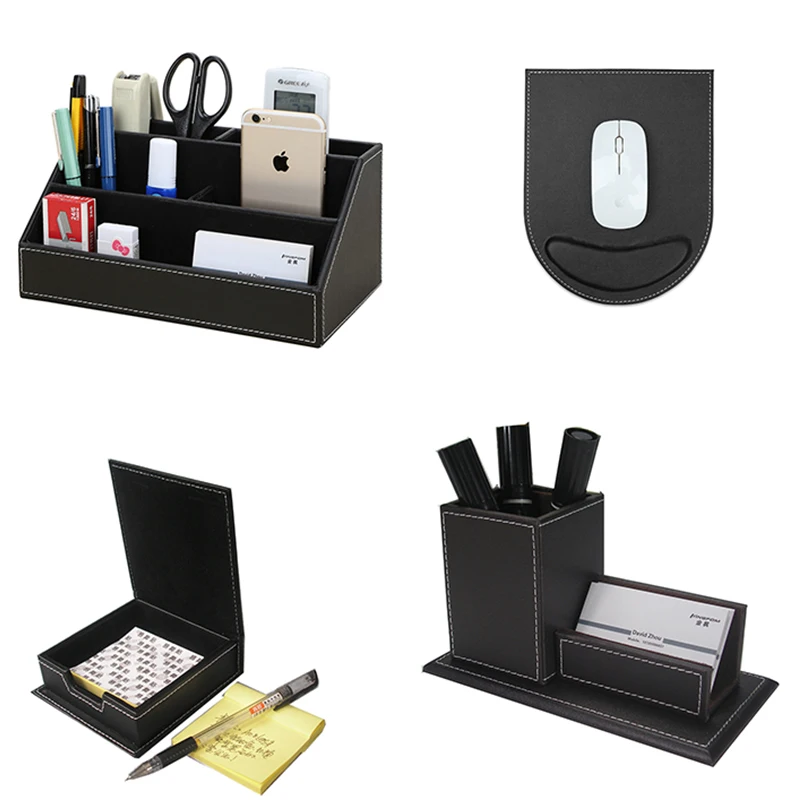 Modern Style 4pcs Set Pu Leather Desk Decor Stationery Organizers