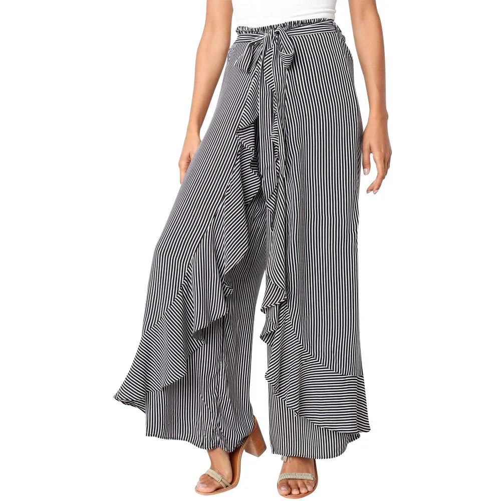 SAGACE женские брюки женские офисные брюки летние полосатые широкие брюки с высокой талией женские повседневные длинные брюки Повседневная мода