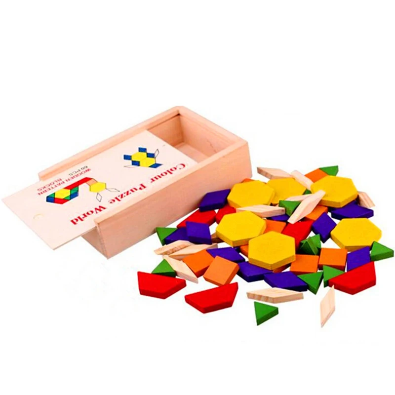 Детские деревянные головоломки пазлы головоломки 125 шт креативные деревянные утолщение геометрические головоломки игра-головоломка своими руками подарок для детей - Цвет: A-Wooden boxed 60PCS
