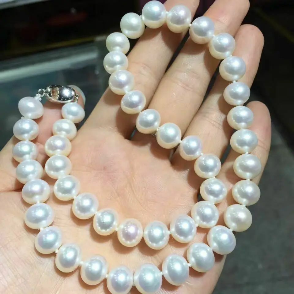 gorgeous 10-11mm south sea round white pearl necklace18inch925s