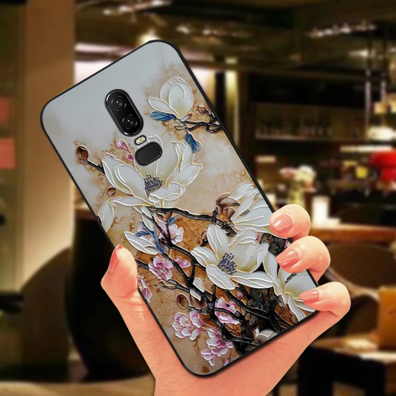 3D рельефный чехол с цветами для Oneplus 3 One plus 3T 5T роскошный мягкий черный 6 T T/1 +