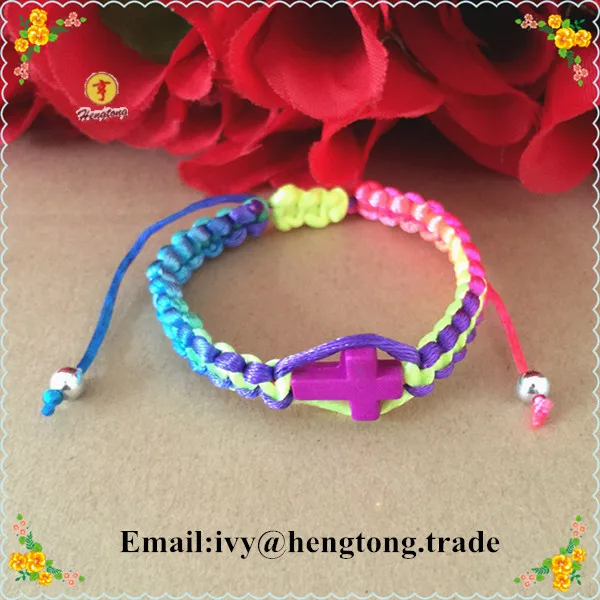 Whole 10pcs Lot Rainbow Color Rope Bracelet Knot Rosary Whole 10pcs Lot Rainbow Color Rope Bracelet Knot Rosary Cross With Religious Pendant Free Ship In Charm Bracelets From Jewelry