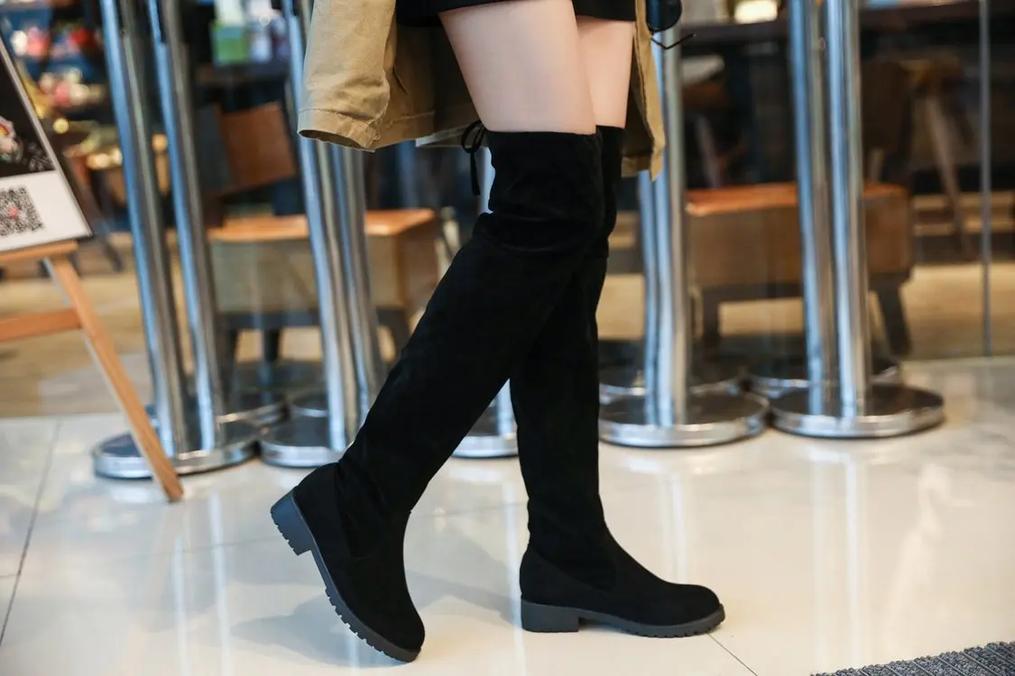 black long overknee boots women shoes woman botines mujer black booties ladies shoe knee high boot