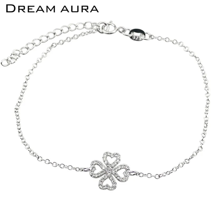 Fashion Four Leaf Clovers Bracelet Sterling Silver 925 Jewelry Cuff