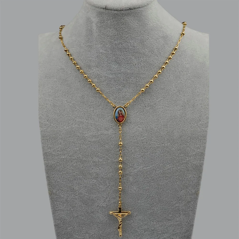 Anniyo Our lady Девы Марии длинные четки бусины для ожерелья кулон в виде креста на