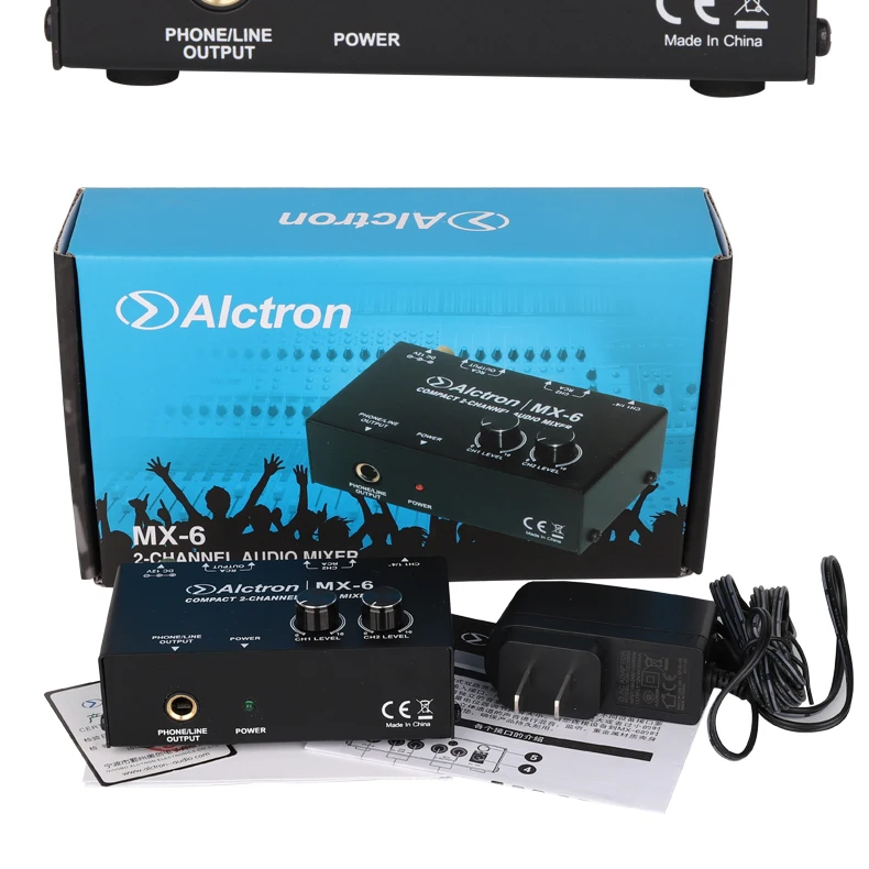 Alctron MX-6 спереди 2-канальный микшерный пульт стерео смешивание процессор самостоятельно регулирует смесь для сцены/студийной записи