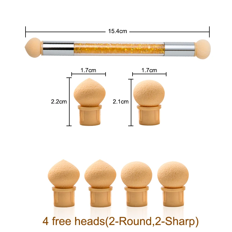 Dmoley 2 головки для нейл-арта губка градиентная кисть блестящая пудра Стразы с 4 губками