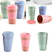 Для повторного использования кофе чайная чашка, кружка пшеничной соломы дорожная кружка с силиконовая крышка для чашек