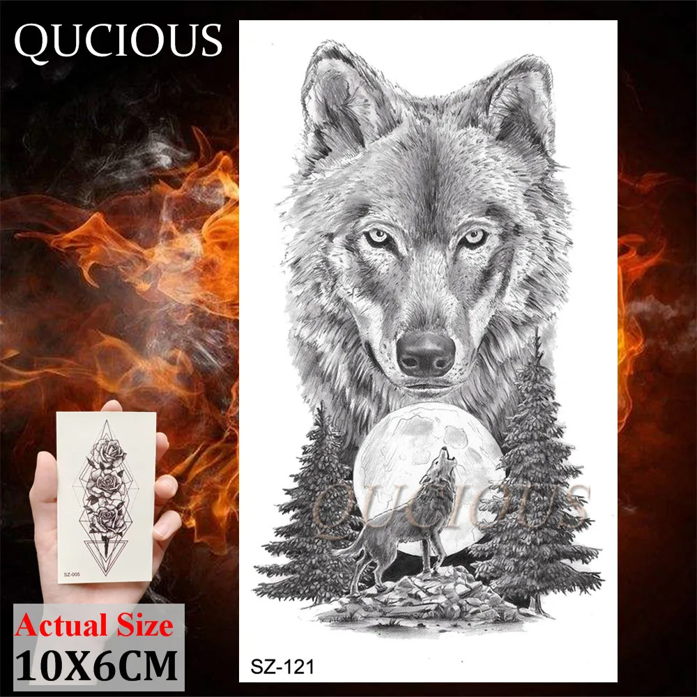 Qucious Black Animal Временные татуировки волк медведь Лось поддельные боди арт живопись рука грудь татуировки для мужчин реалистичные листы наклейки - Цвет: QSZ121